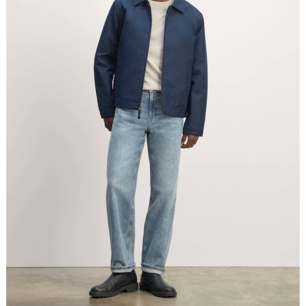 everlane the selvedge loose straight jean longbay wash blue men size 33 x 32